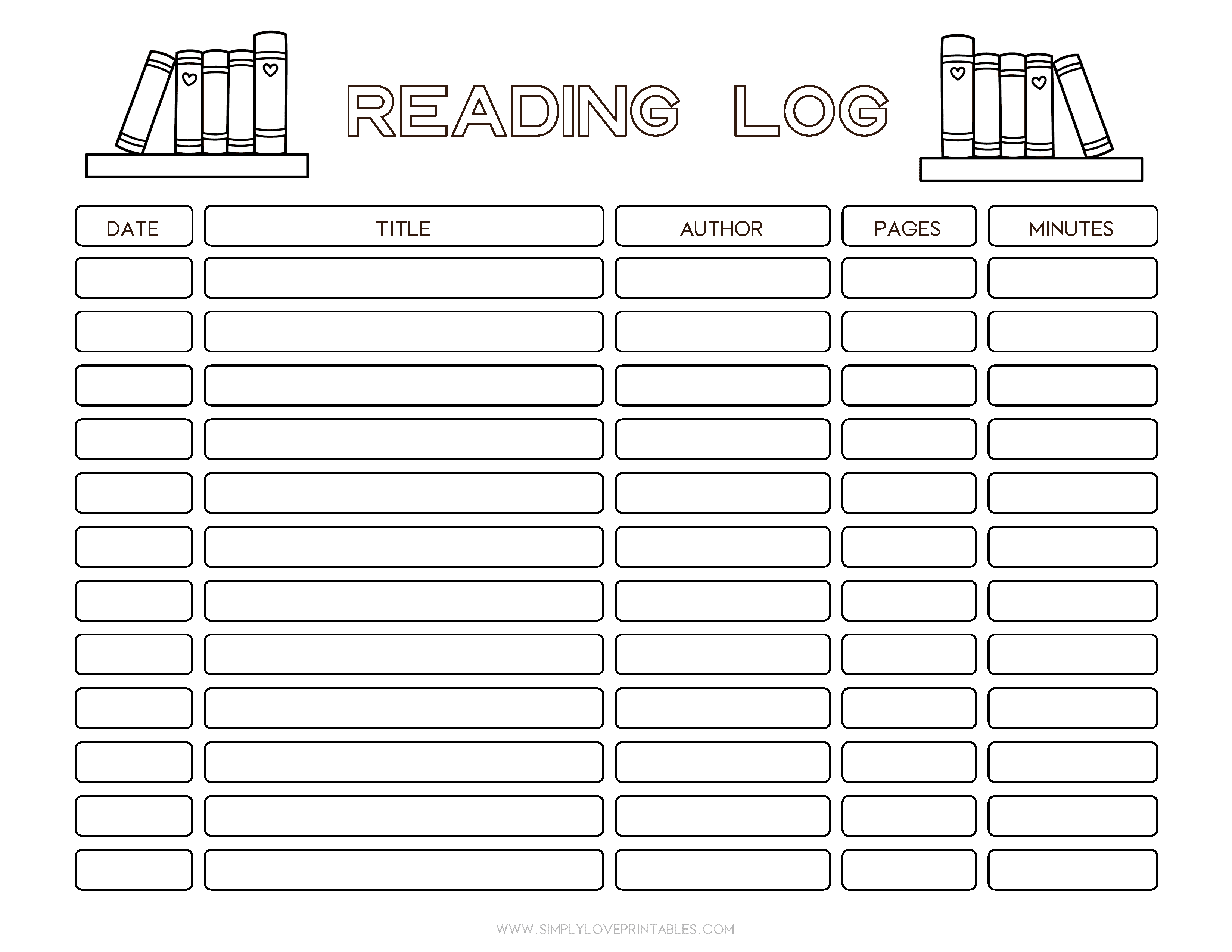 Reading log coloring pages
