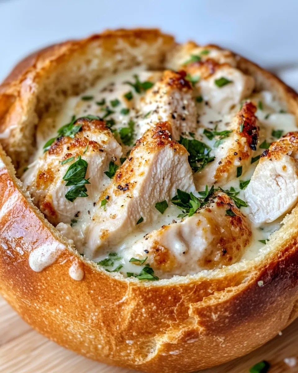 Chicken alfredo bread bowl