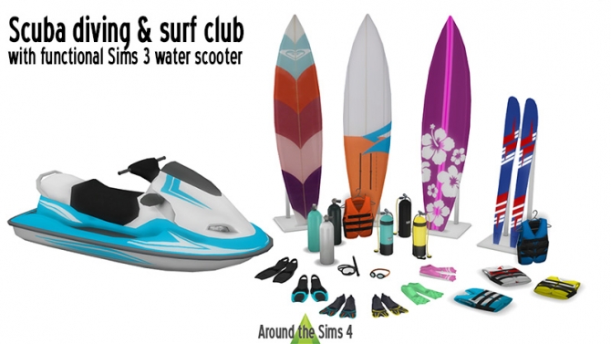Dresser (62 x 19 x 30h). Scuba diving & surf club set by Sandy at Around the Sims 4