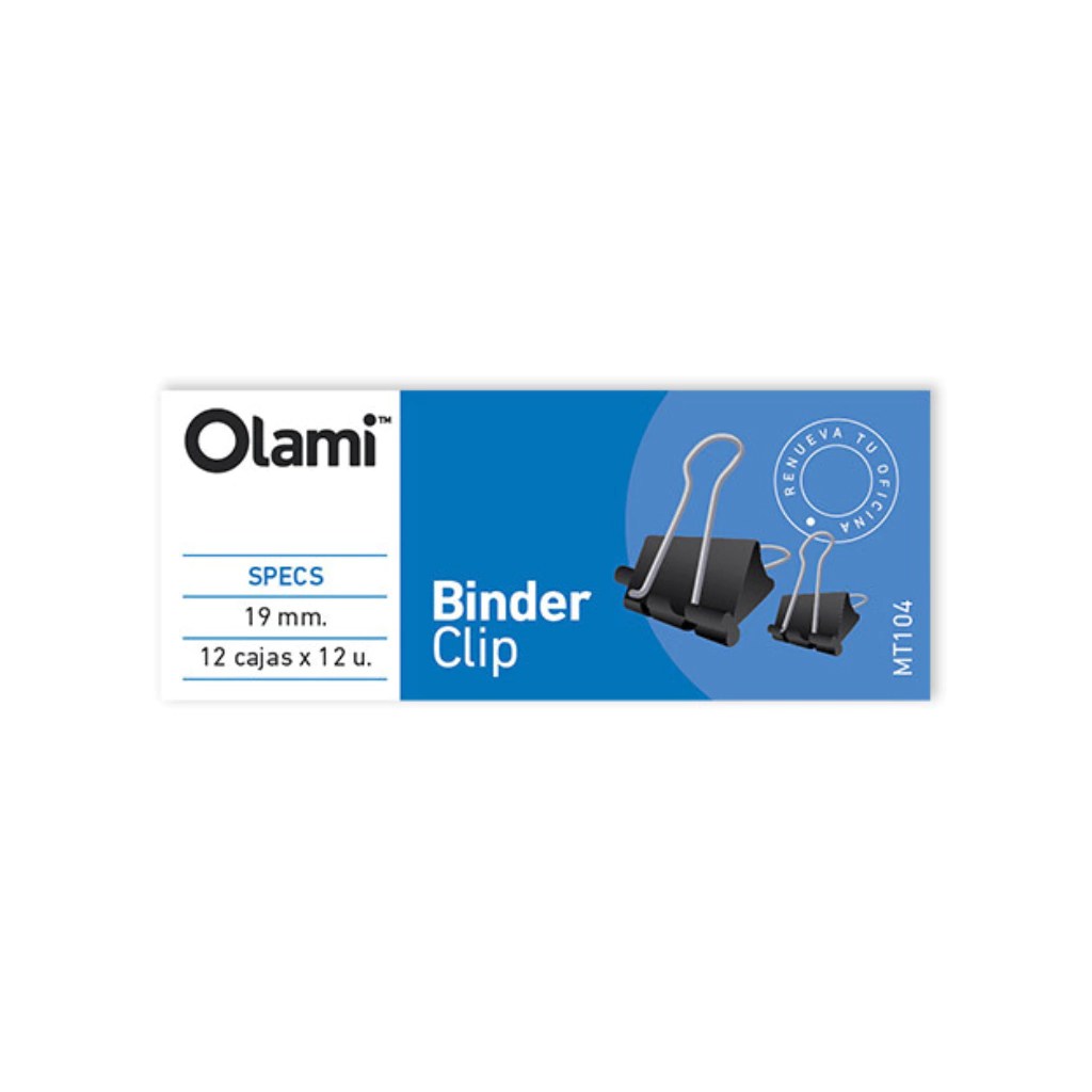 APRETADOR BINDER CLIP 19 MM. CAJA X 12 UN 104026