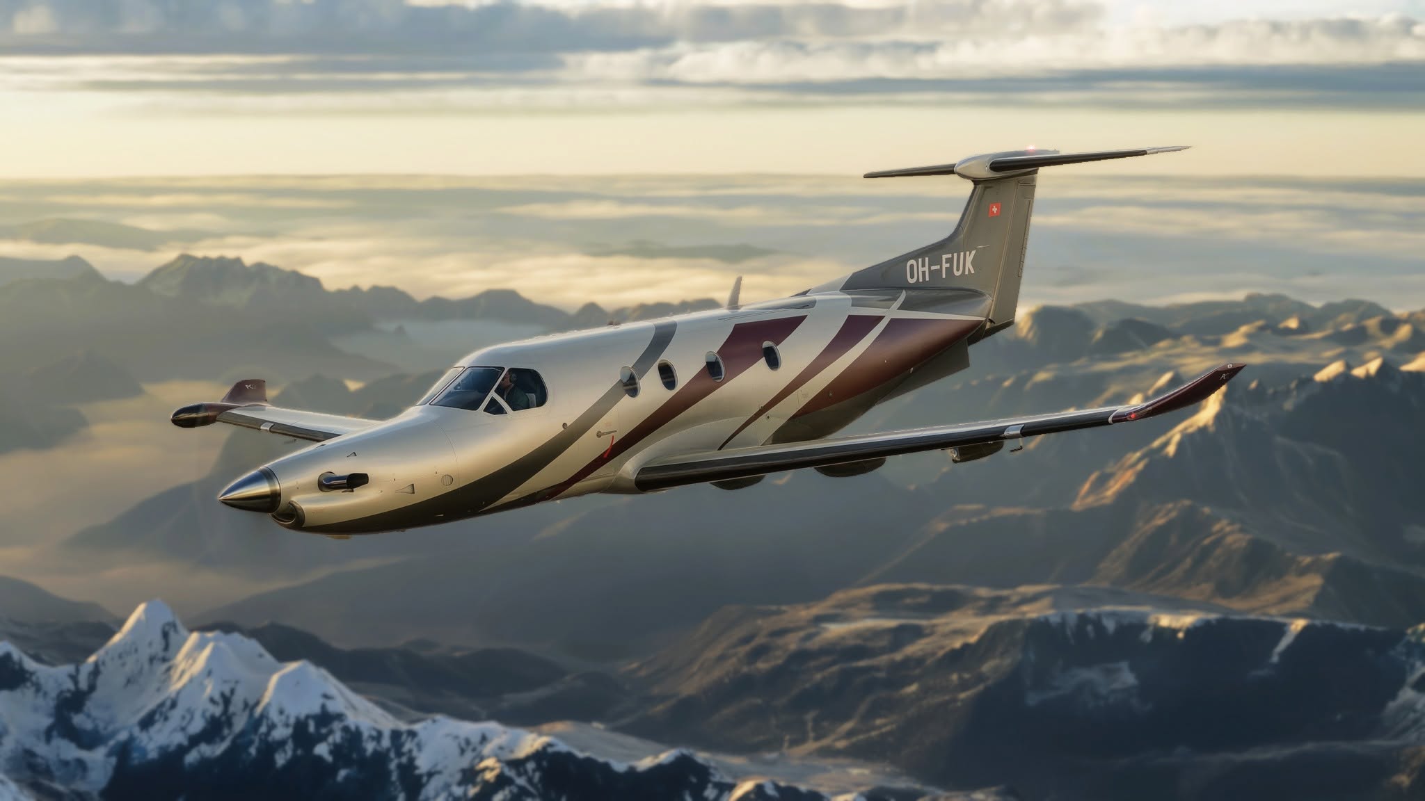 A flight simulation scene: Microsoft Flight Simulator PC12