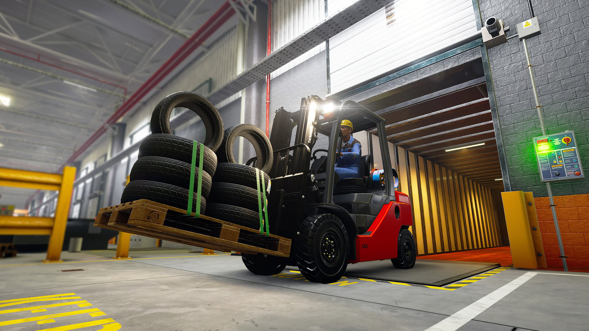 Forklift Simulator Screenshots showing a forklift carrying a load.