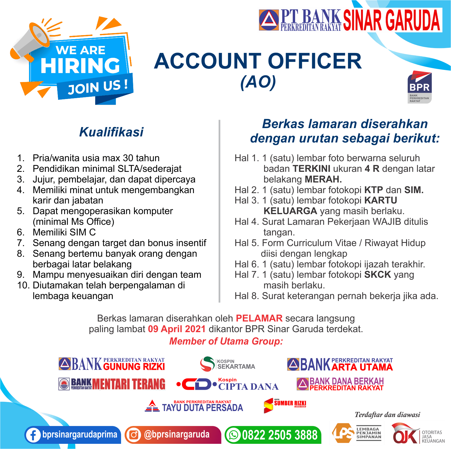 Pegawai bank rakyat open recruitment and need new staff urgently. Utama Group Job Vacancy Maret April 2021