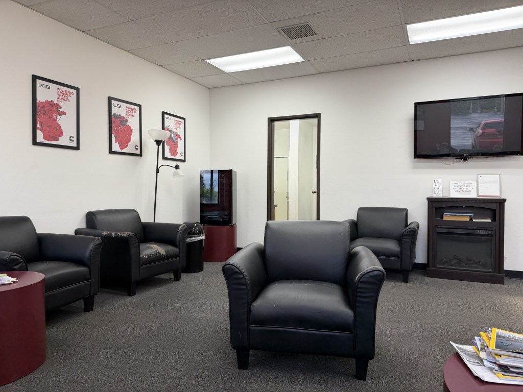 We spent the day in the customer lounge We spent the day in the customer lounge