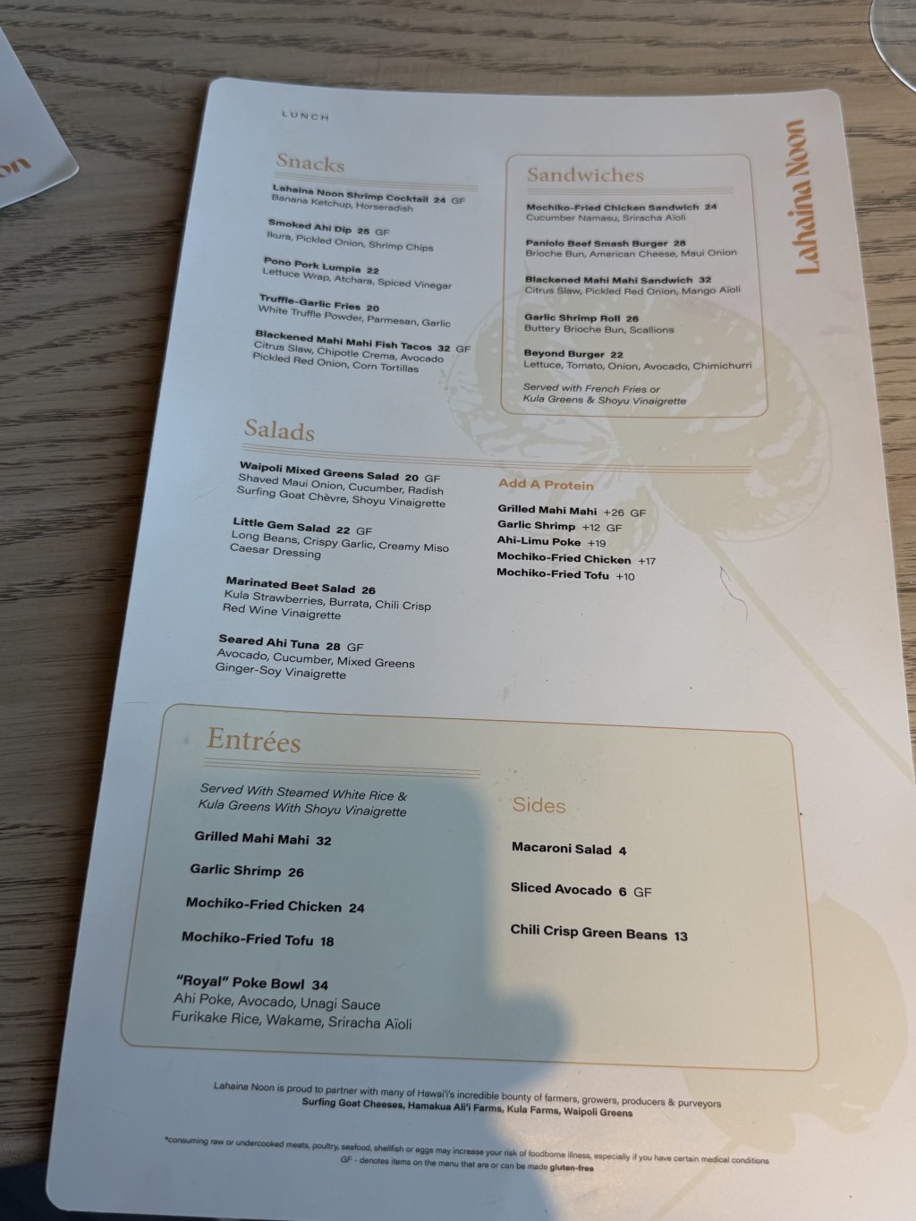 Lunch menu