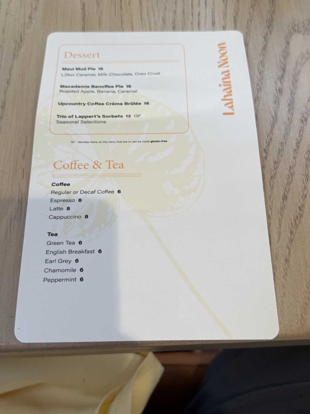Dessert menu