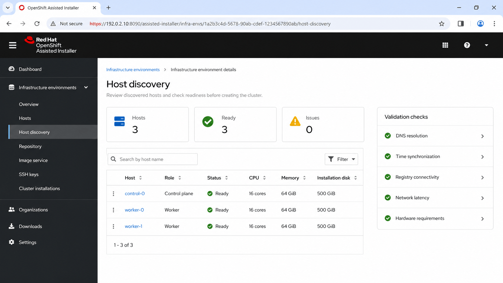 Assisted Installer host discovery and validation