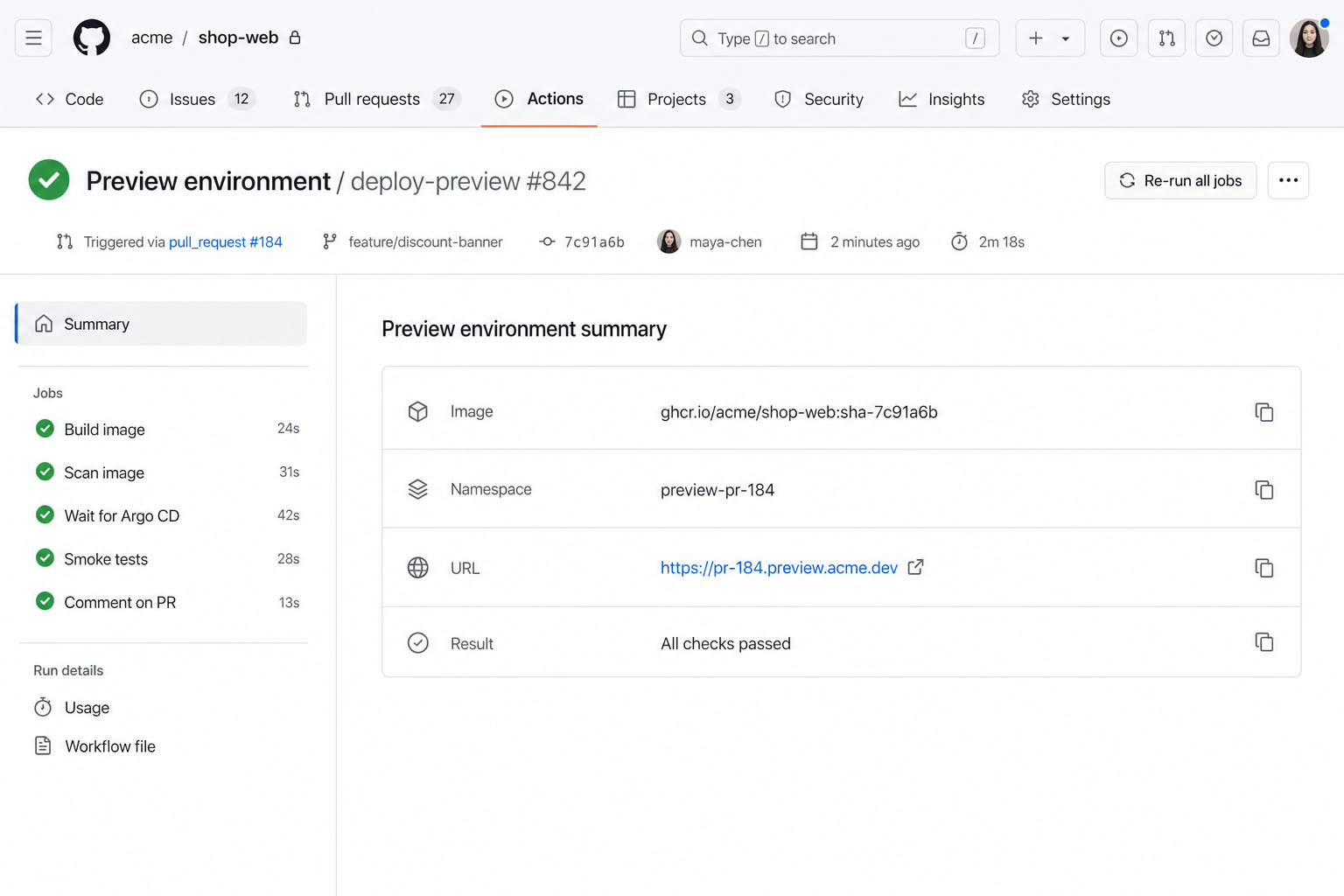 GitHub Actions workflow run for pull request 184
