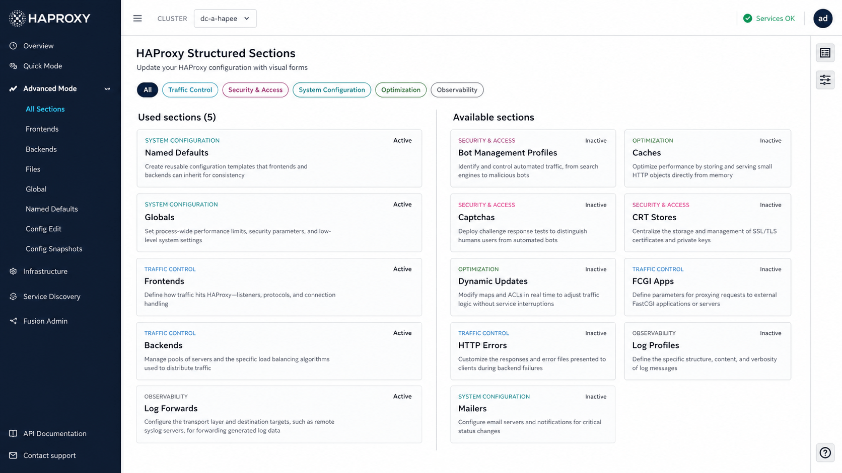HAProxy structured configuration sections in Fusion