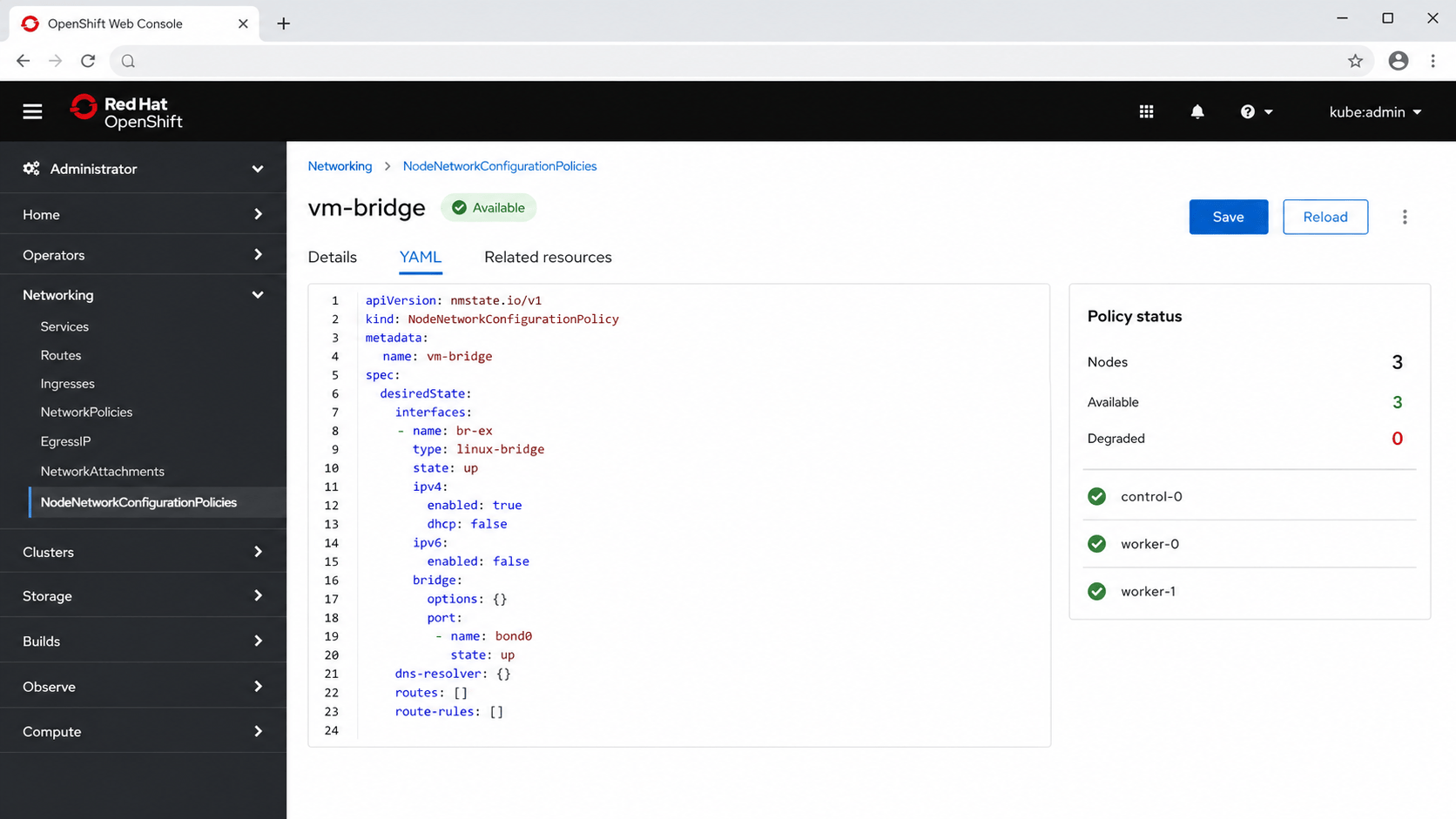 NMState policy for a VM bridge