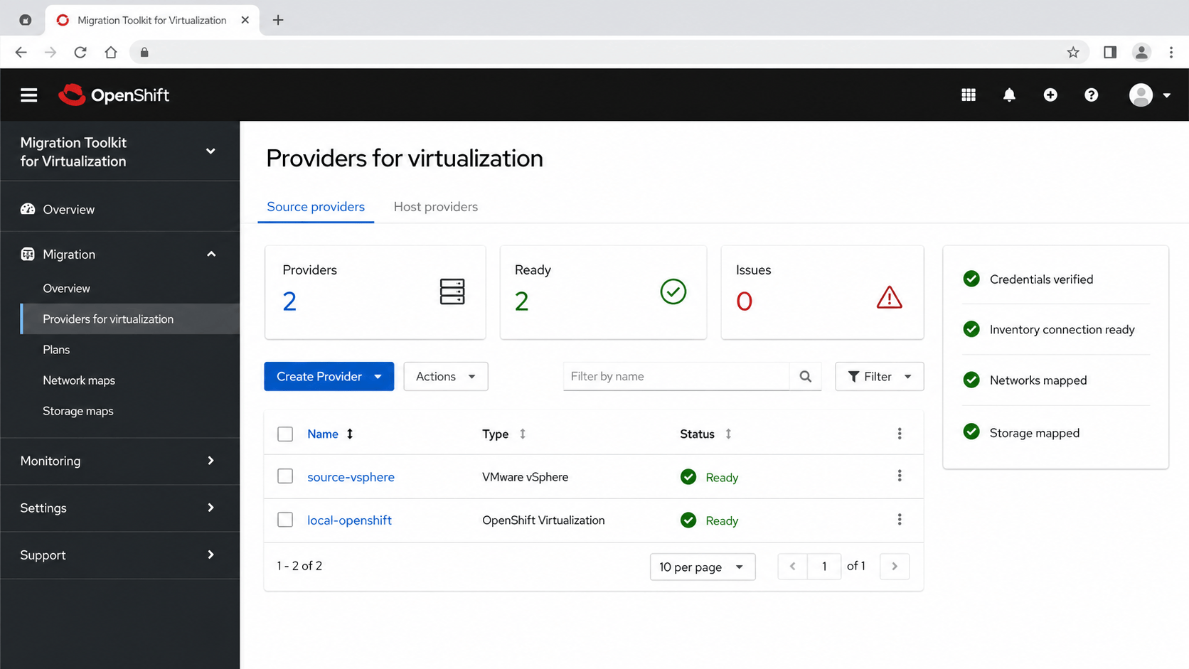 Virtualization migration providers