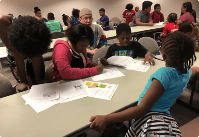 Young people working together at a table