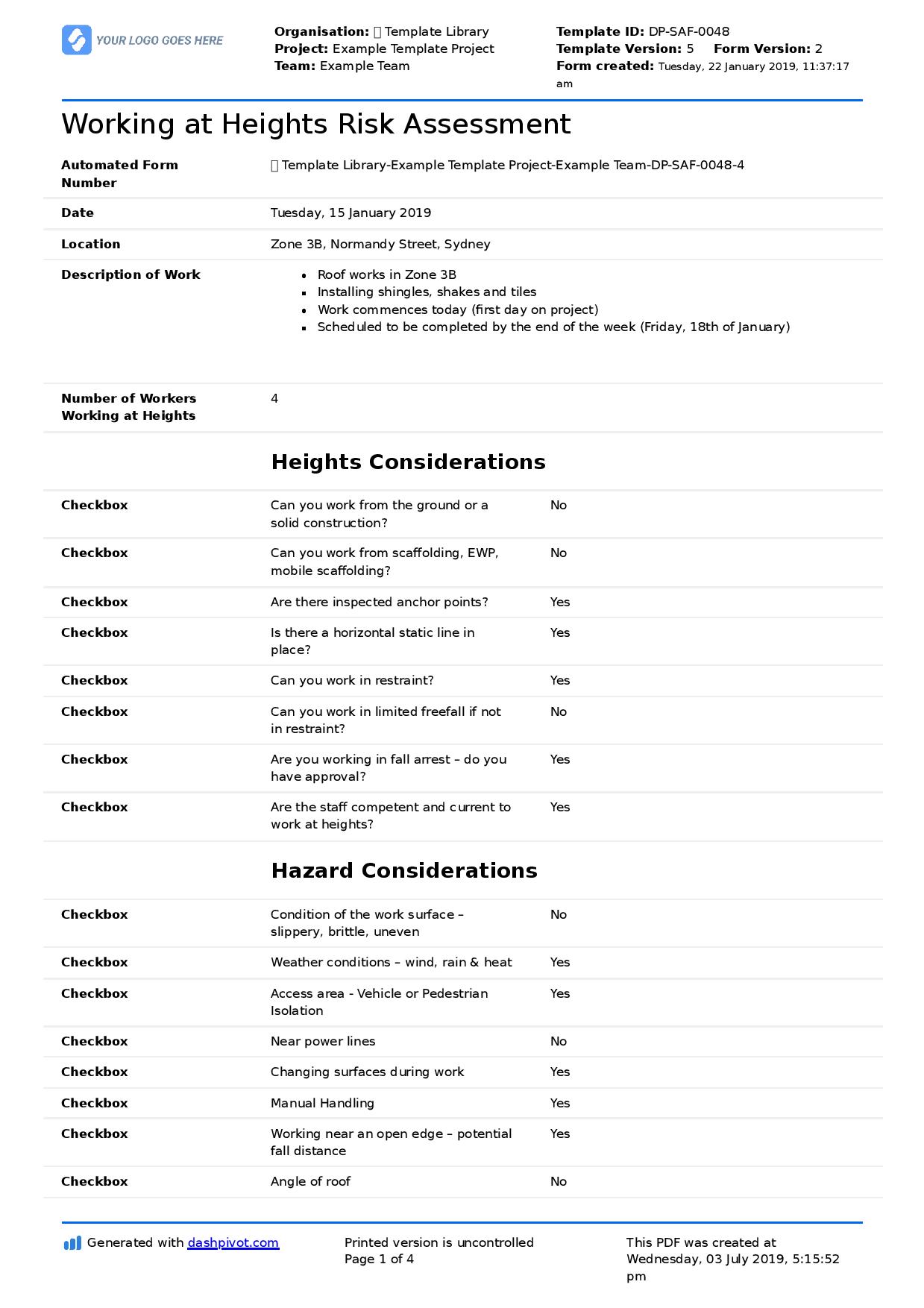 Manual Handling Risk Assessment Template