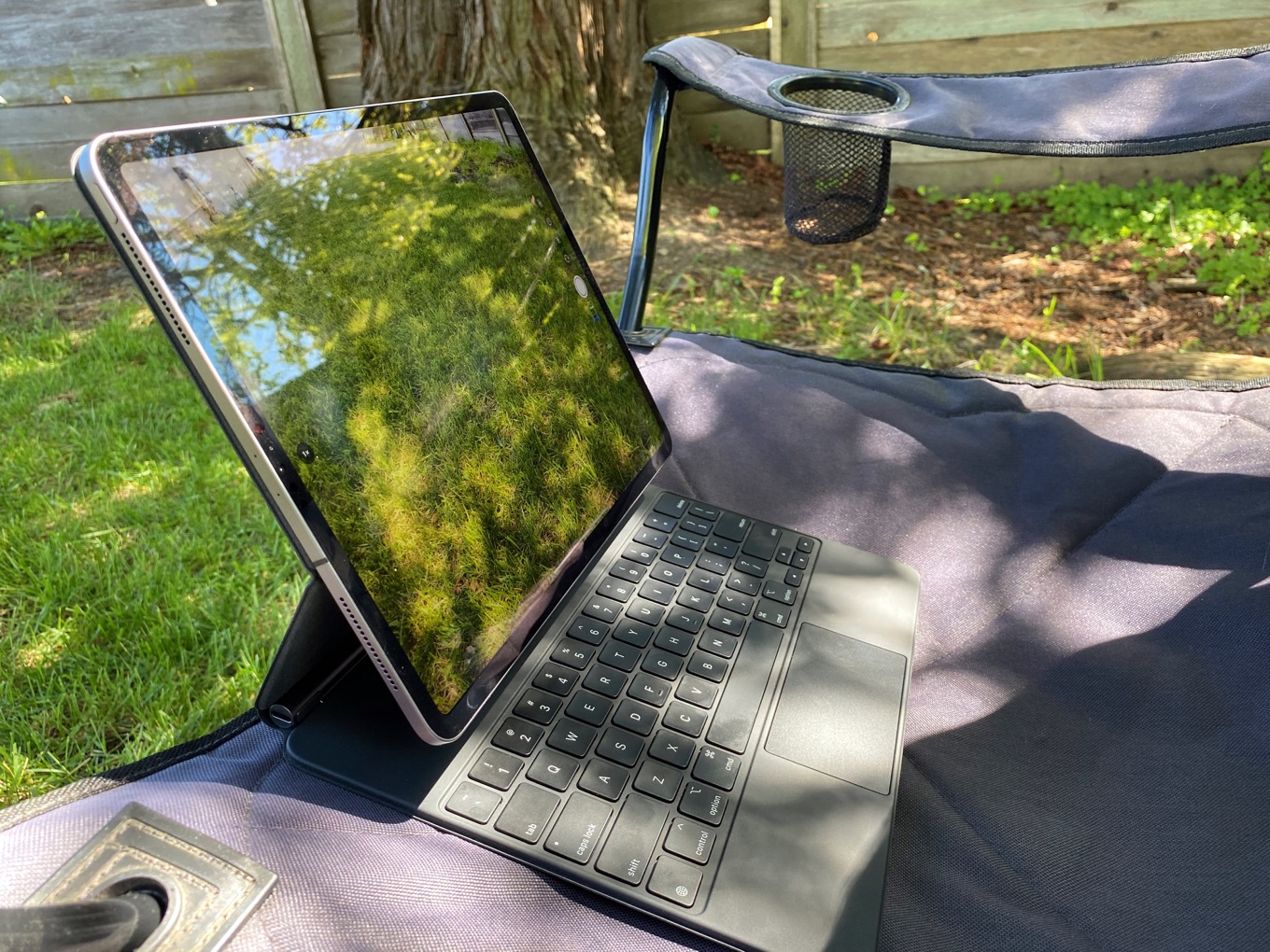 iPad in the backyard