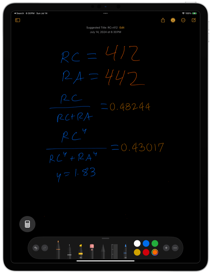 I'm using Math Notes to calculate a pythagorean won/loss estimate. Baseball nerdery.