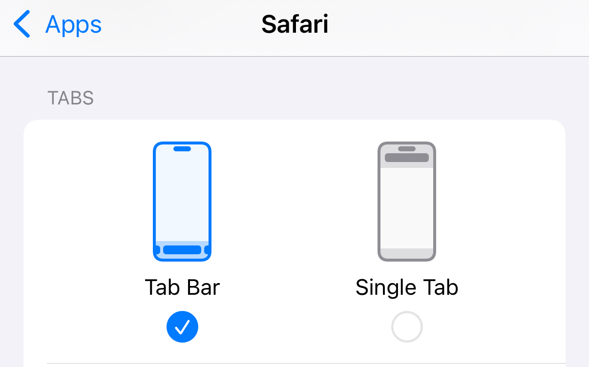 Safari's tab options in iOS 18