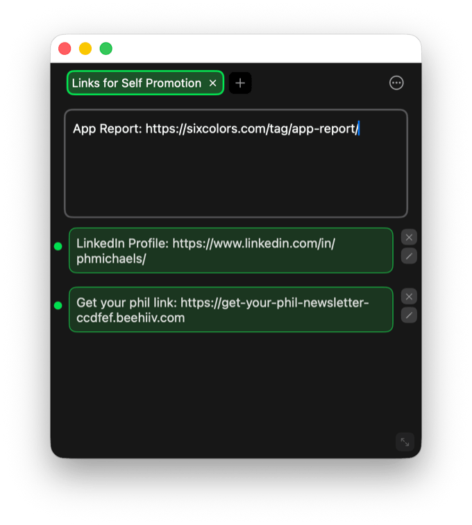 Links for Self Promotion: App Report, LinkedIn Profile, Get your phil link.