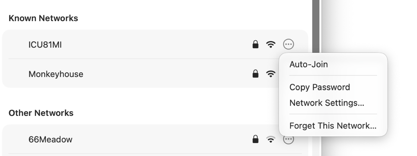 Screenshot of Wi-Fi settings