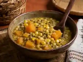 Traditional Timorese batar da’an corn, mung bean and pumpkin stew