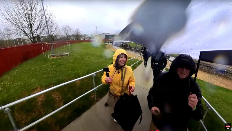 Elaine smiling in the rain during a Tank Museum visit