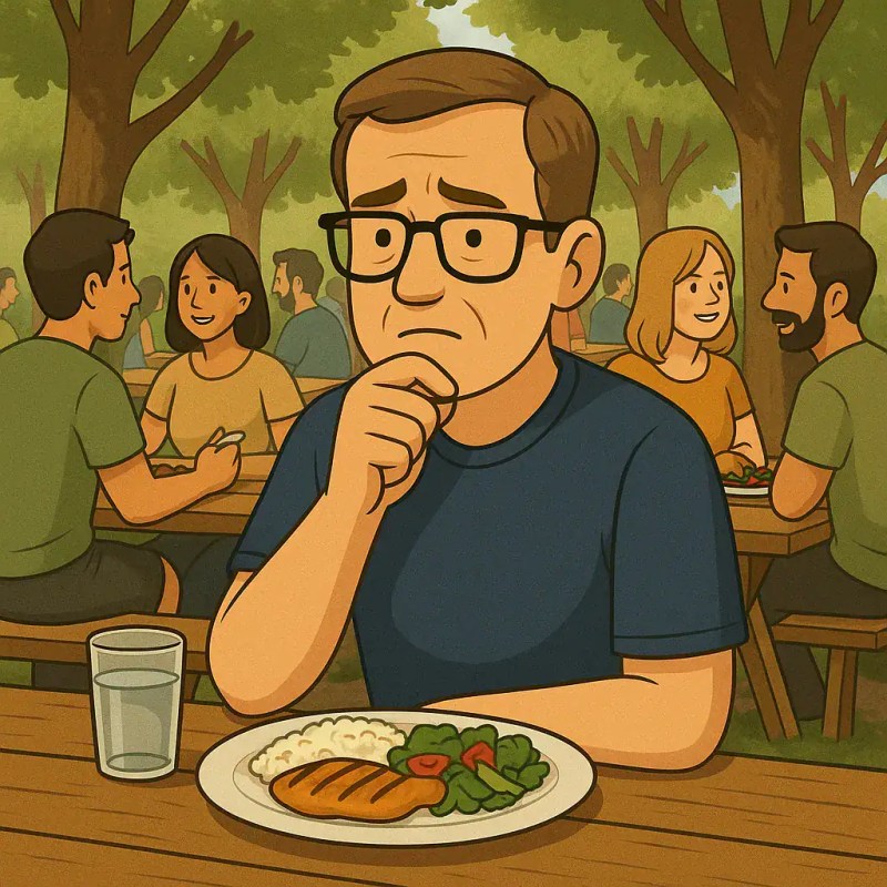 Illustration of lunch setting with stammer anxiety