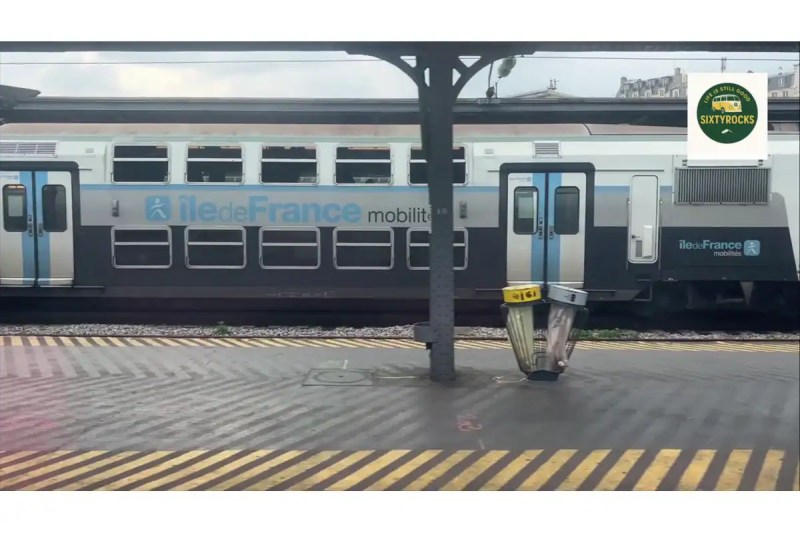 French double-decker train along the Riviera coast