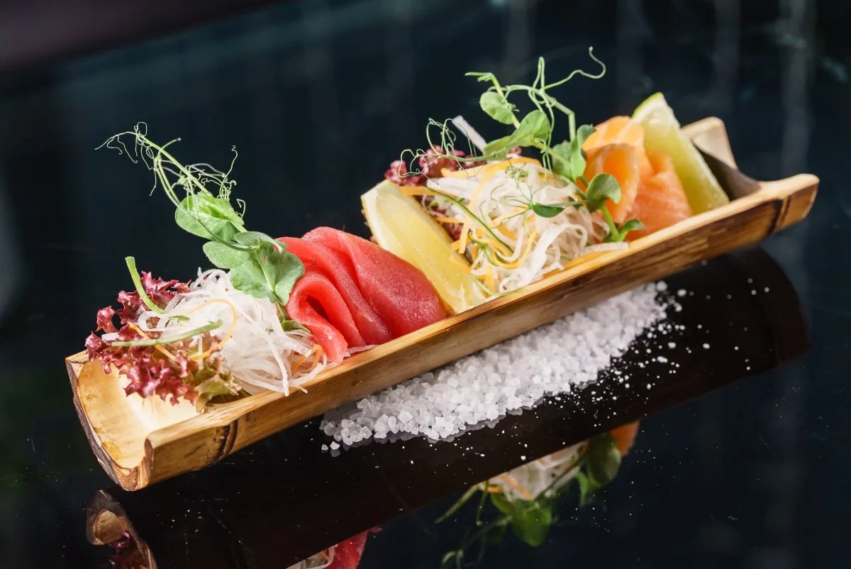 delicious sashimi in bamboo