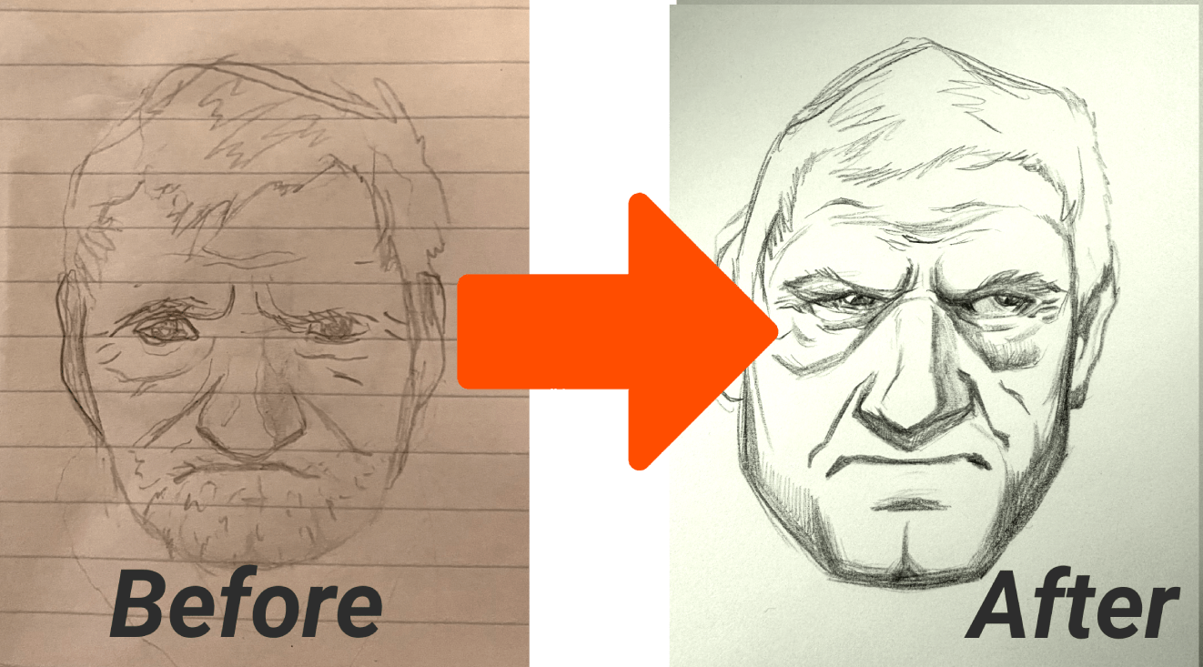 Student example drawings before and after 1