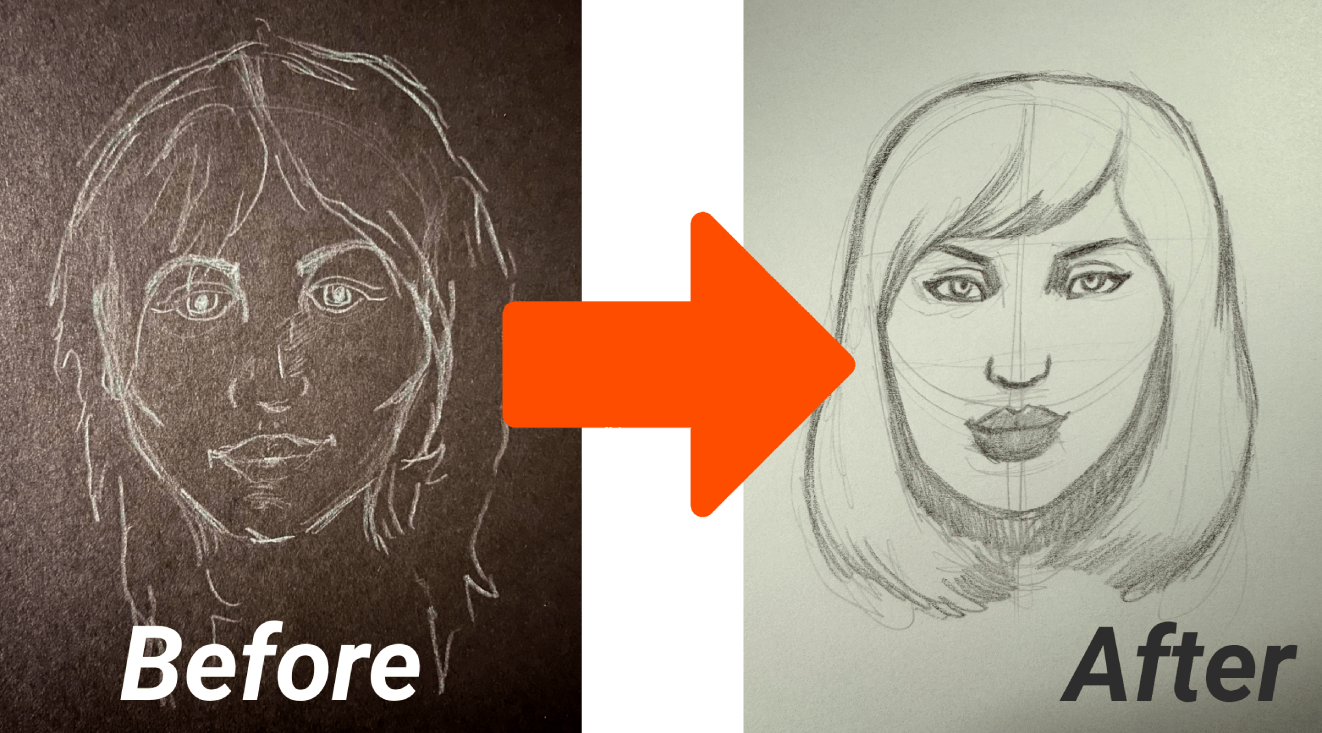 Student example drawings before and after 2