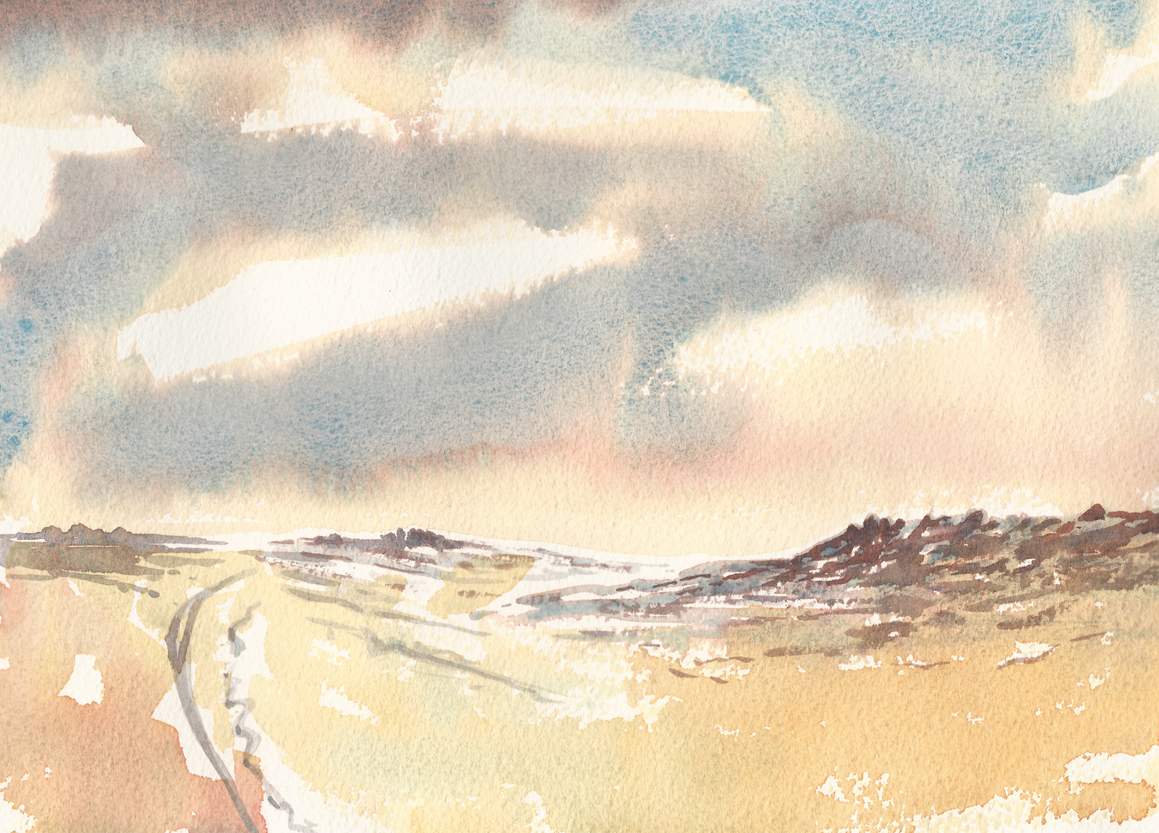 Blackstone Edge from my window, painted using watercolours