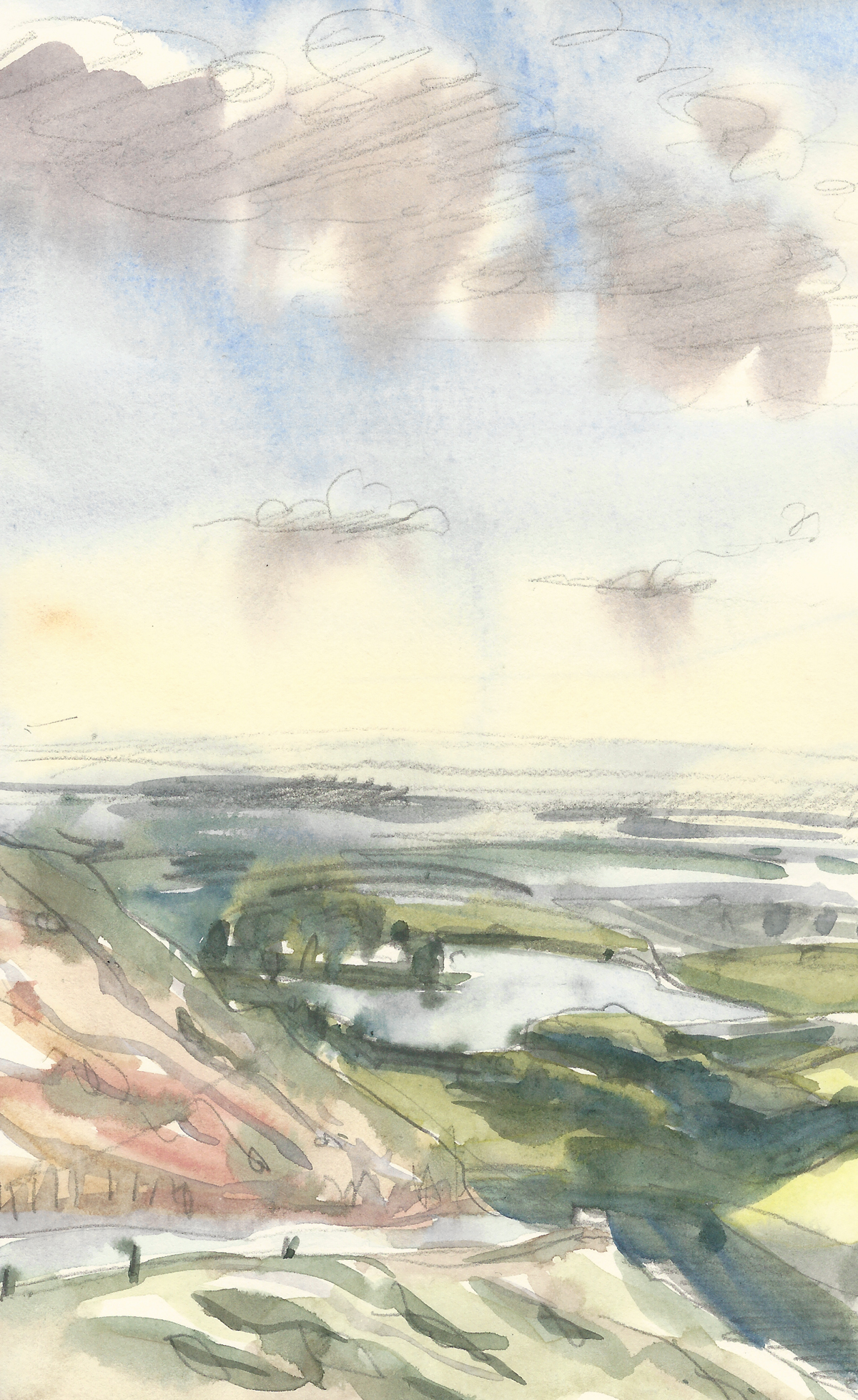 watercolour of a distant hollingworth Lake