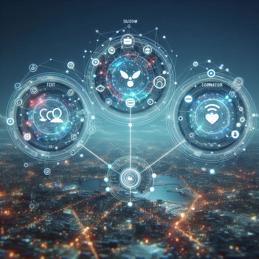 Three interconnected circles representing Text, Audio, and Vision data streams.