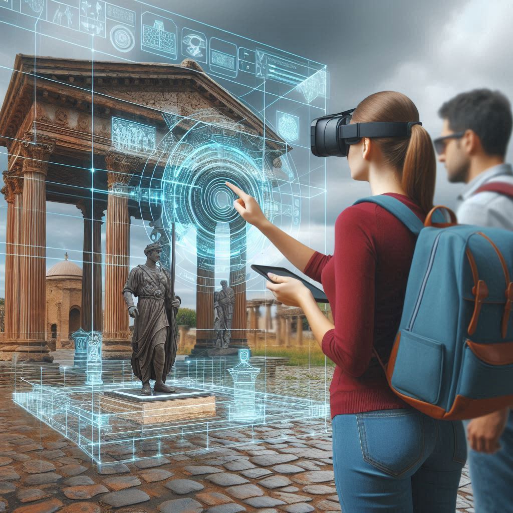 Representation of Hamburg, Germany, with augmented reality elements overlaid on key landmarks, offering an immersive tourist experience.