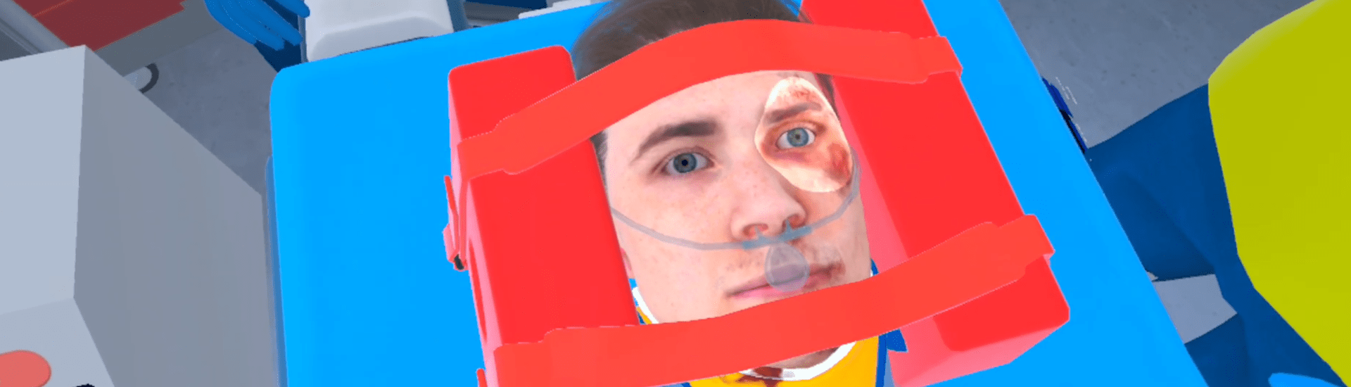 VR simulation showing a patient lying in a hospital bed