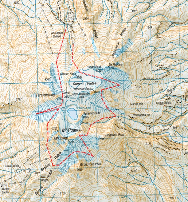 Ruapehu S 6 Glaciers In A Day Ski Touring New Zealand Map 652x700 