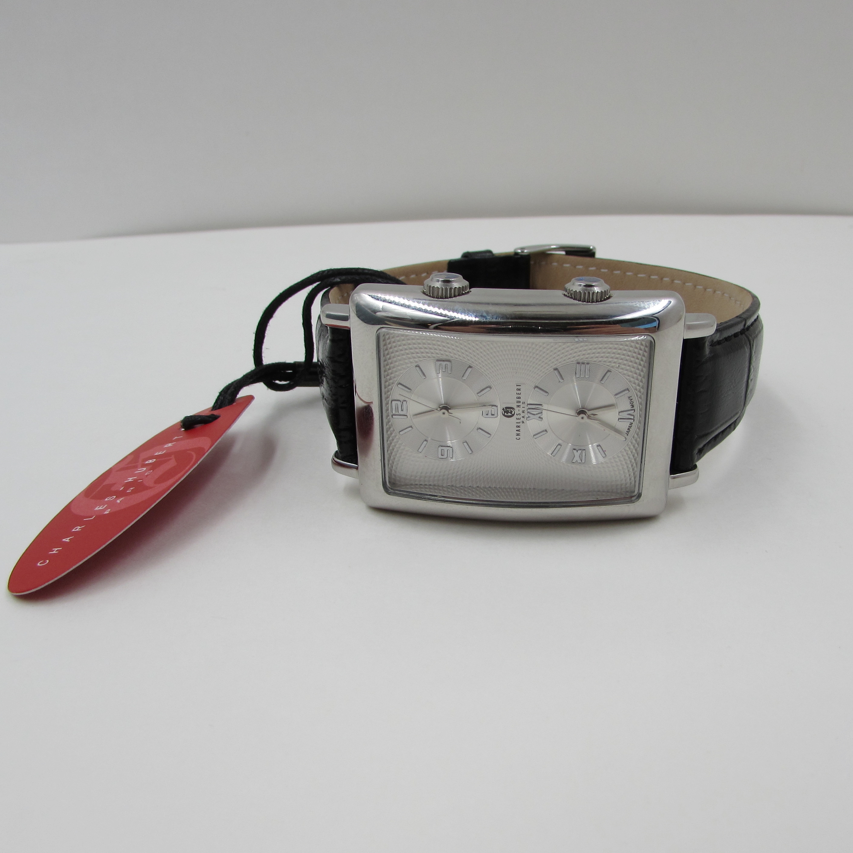 Charles Hubert Stainless Dual Time Watch With Leather Band - S & K