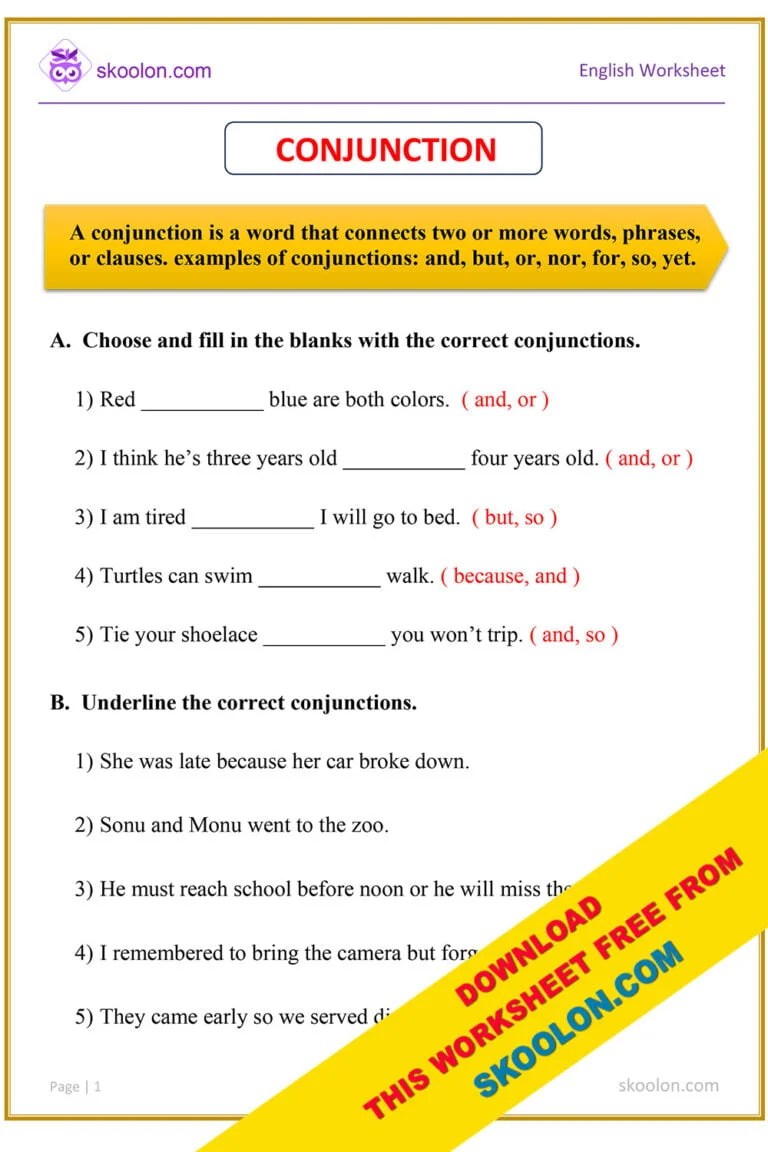 Conjunctions worksheet