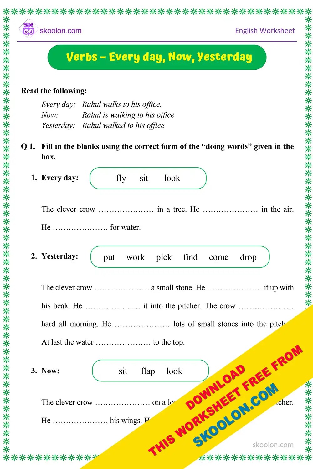 English grammar verbs worksheet