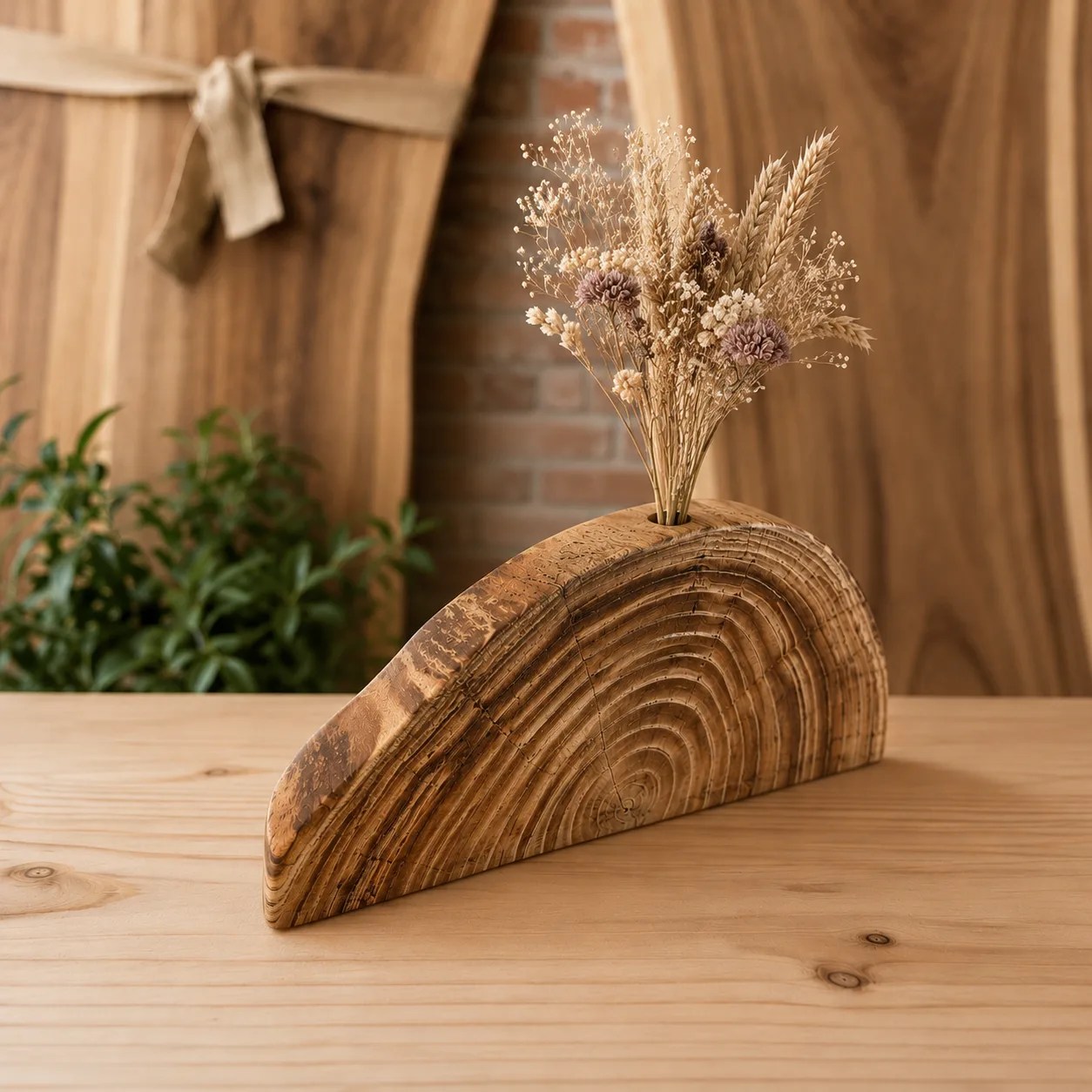 Florero de madera de olmo