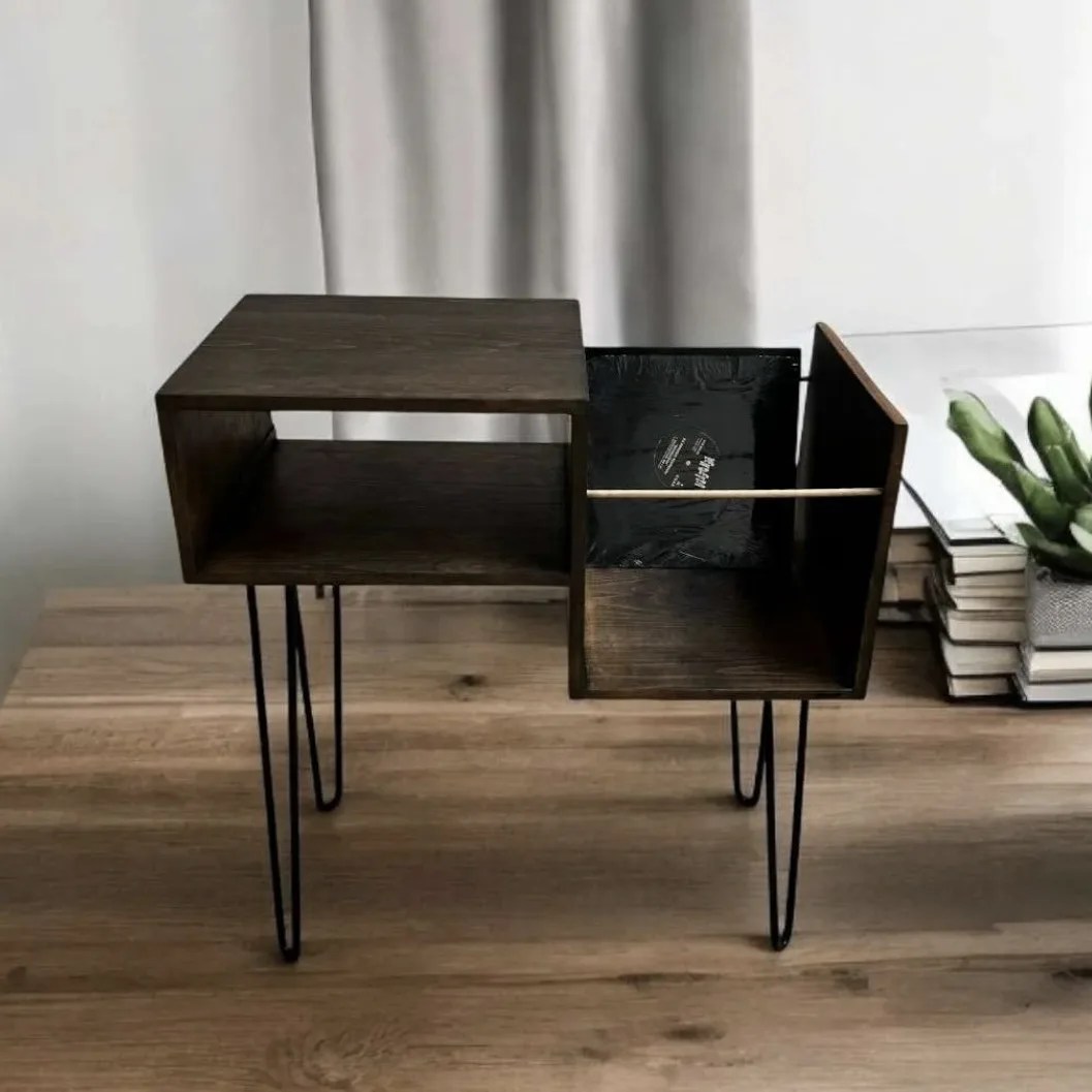 Consola tocadiscos en madera natural 80x43cm