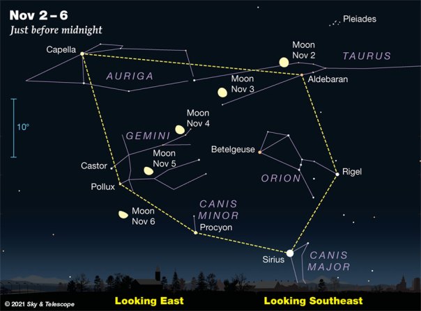Moon in the Winter Hexagon November 2020