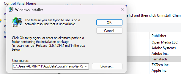 Cannot Uninstall Advanced IP Scanner from Control Panel