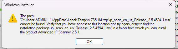 Cannot Uninstall Advanced IP Scanner from Control Panel