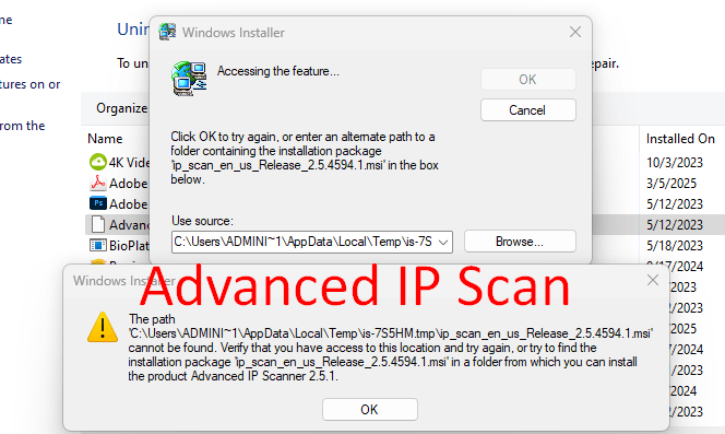 Cannot Uninstall Advanced IP Scanner from Control Panel Cannot Uninstall Advanced IP Scanner from Control Panel