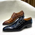 Men's Winter Genuine Leather Dress Shoes Lace-Up Formal Oxfords with Buckle for Wedding Business Office Black/Brown