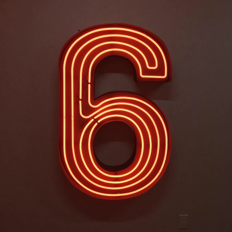 Number 6 in Orange Neon