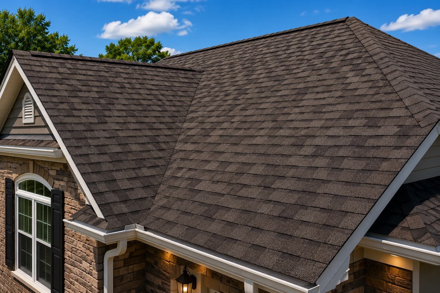 Weathered asphalt shingles showing age and granule loss
