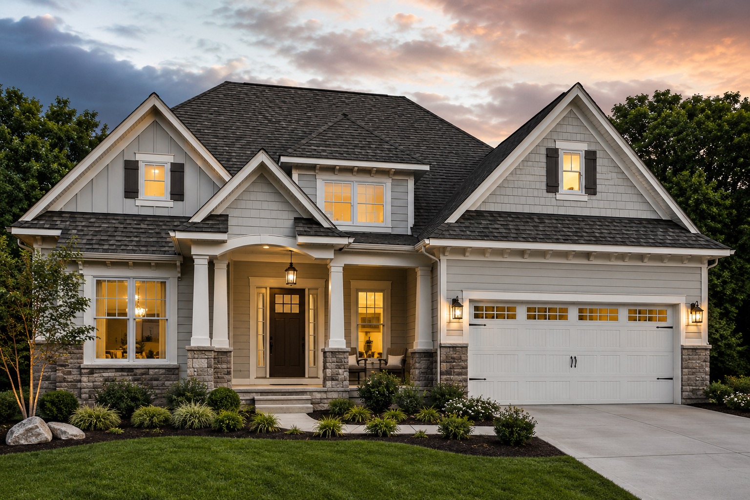 Beautiful modern house at sunset