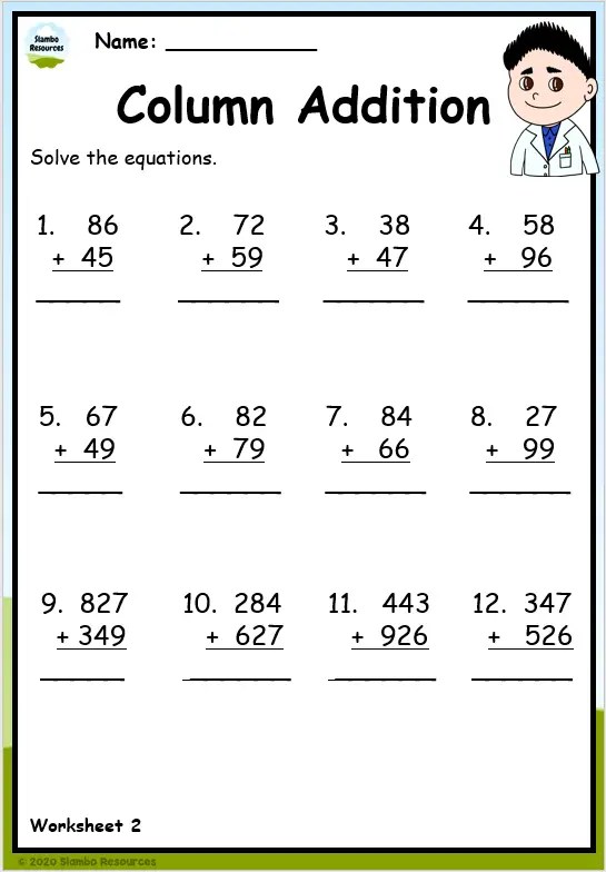 Grade 3 addition worksheet