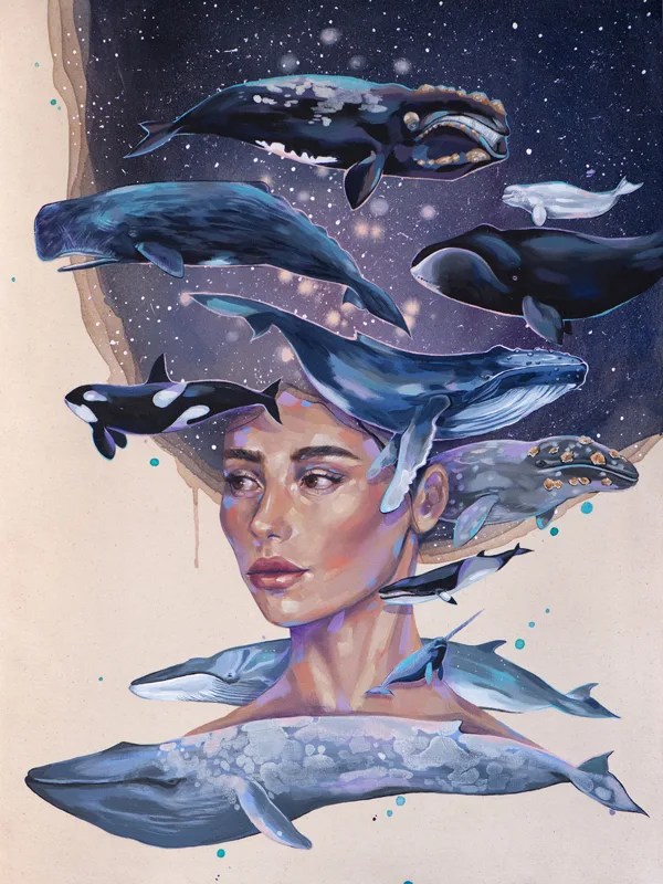 "The Whisper of the Whale" Original Acrylic & Oil Painting by Slaveika Aladjova